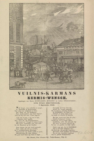 Fairground print of the garbage men of Amsterdam for the year 1846, Dirk Wijbrand Tollenaar, 1846 Canvas Print