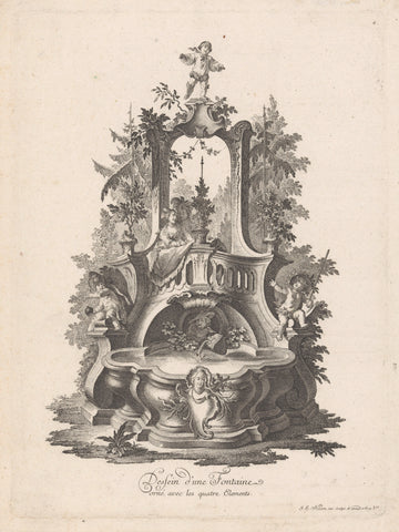 Fountain with couple in love, Johann Esaias Nilson, 1731 - 1788 Canvas Print