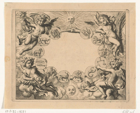 Signs of the zodiac surrounded by putti, Frederick Bloemaert, after 1635 - 1670 Canvas Print