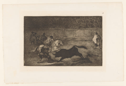 Man te paard steekt zijn lans in een stier, Francisco de Goya, 1876 Canvas Print