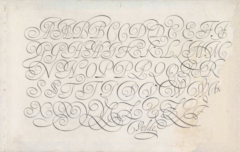 Writing example: the alphabet in five lines of capital, Simon Frisius, 1605 Canvas Print