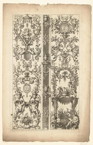 Two panels with modern grotesks, Daniël Marot (I), 1712 Canvas Print