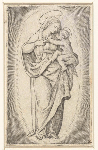 Mary with child in halo, Marcantonio Raimondi, 1500 - 1527 Canvas Print