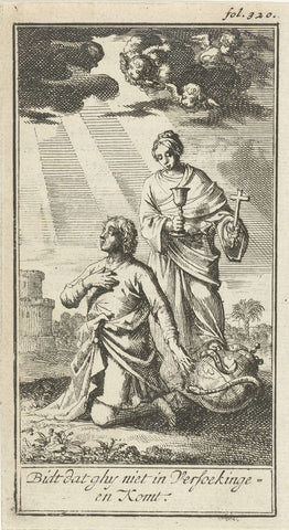 Praying man assisted by the Faith, Jan Luyken, 1693 Canvas Print