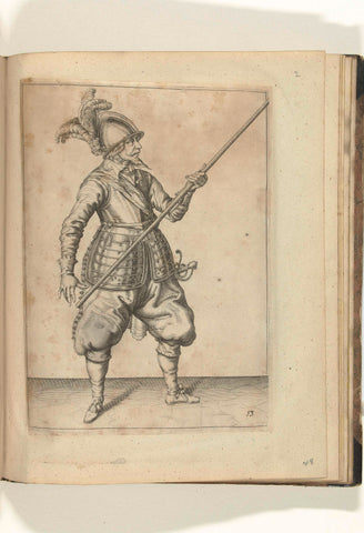 Soldier carrying his skewer with his left hand at his right side, the tip pointed upwards at an angle (no. 13), ca. 1600, Jacob de Gheyn (II) (workshop or), 1597 - 1608 Canvas Print