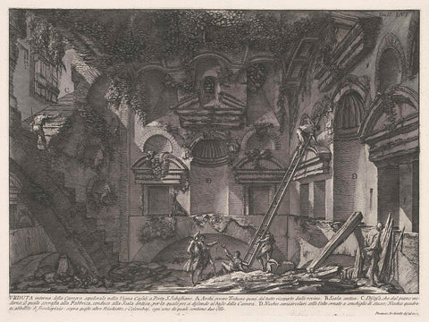 Interior of tomb at Vigna Casali, Giovanni Battista Piranesi, c. 1756 - c. 1757 Canvas Print