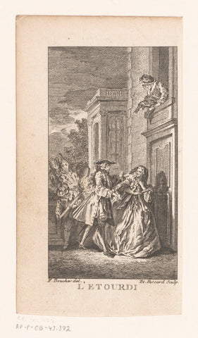 Man and woman on a façade, Etienne Fessard, 1749 Canvas Print