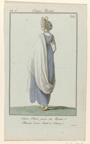 Journal des Dames et des Modes, Costume Parisien, 27 August 1798, Year 6, (58) : Capote Natté (...), anonymous, 1798 Canvas Print