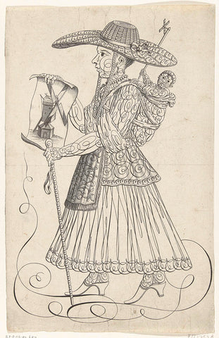 Calligraphy of woman with child and windmills, ca. 1720, anonymous, 1720 Canvas Print