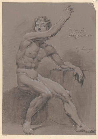 Seated male nude, seen from the side (3rd prize 1796), Christiaan Andriessen, 1796 Canvas Print