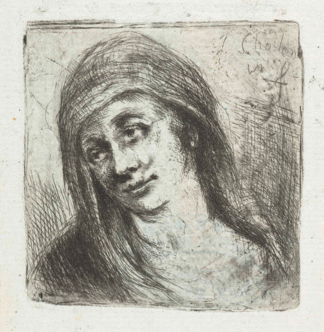 Woman with headscarf, Jan Chalon, 1748 - 1795 Canvas Print