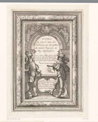 Title print with two royal soldiers at a balustrade, Abraham Bosse, 1639 Canvas Print