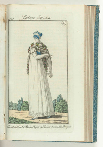 Journal des Dames et des Modes, editie Frankfurt 13 November 1808, Costume Parisien (46): Cornette de Tricot de Berlin, Striped in Ribbons and decorated with a Bouquet, anonymous, 1808 Canvas Print