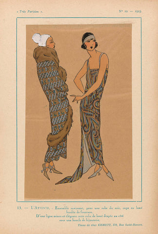 Très Parisien, 1923, No 10: 13.- L'ATTENTE. - Ensemble ravissant, pour une robe..., anonymous, 1923 Canvas Print