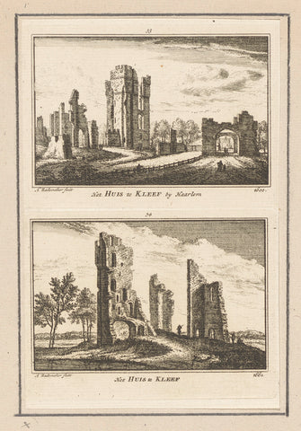 Two views on the ruins of Huis ter Kleef in Haarlem, 1660 and 1661, Abraham Rademaker, 1725 - 1803 Canvas Print