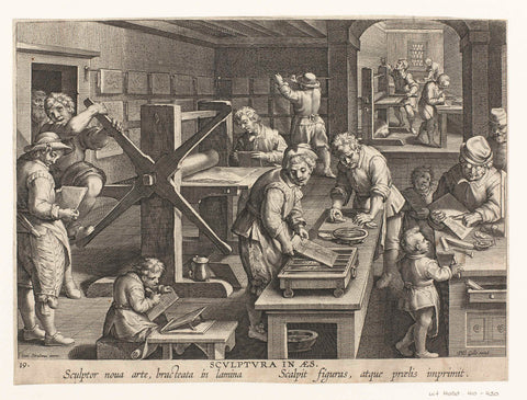 Productie van kopergravures, Philips Galle (attributed to workshop of), c. 1593 - c. 1598 Canvas Print