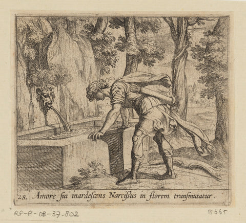 Narcissus at the source, Antonio Tempesta, 1606 Canvas Print