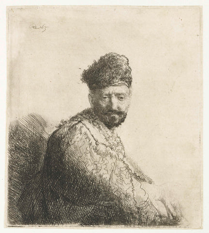 Bearded man, in a furred oriental cap and robe, Rembrandt van Rijn, 1631 Canvas Print