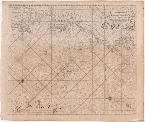 Pass map of a part of the Atlantic Ocean with the west coast of Europe and part of Africa, Jan Luyken, 1681 - 1803 Canvas Print