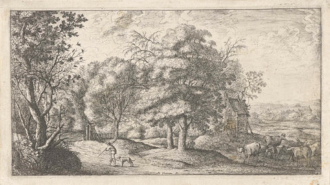 Landscape with man and dog, Albert Flamen, 1648 - 1672 Canvas Print