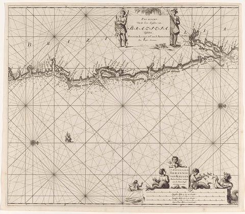 Pass map of the east coast of Brazil, Jan Luyken, 1683 - 1799 Canvas Print