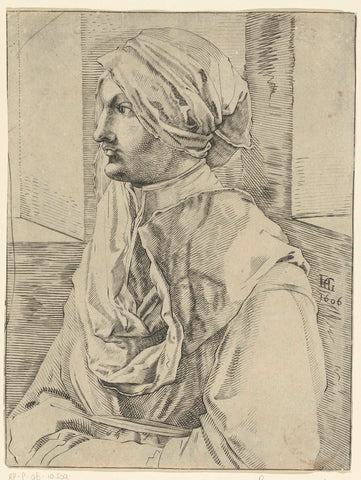 Vrouw met een hoofddoek, Hendrick Goltzius, 1606 Canvas Print