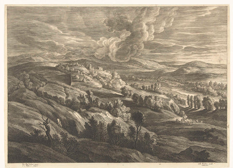 Hilly landscape with wall and river, Schelte Adamsz. Bolswert, 1596 - 1659 Canvas Print