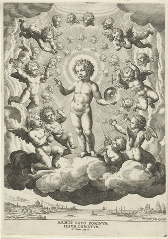 Christ child in the sky, Johann Sadeler (I), 1582 - 1584 Canvas Print