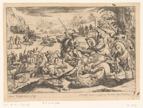 Hunting lions, Antonio Tempesta, 1600 - 1620 Canvas Print