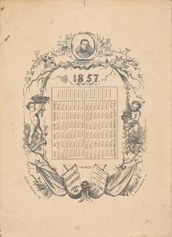 Calendar for 1857 in an ornamented frame, Isaac Weissenbruch, 1857 Canvas Print