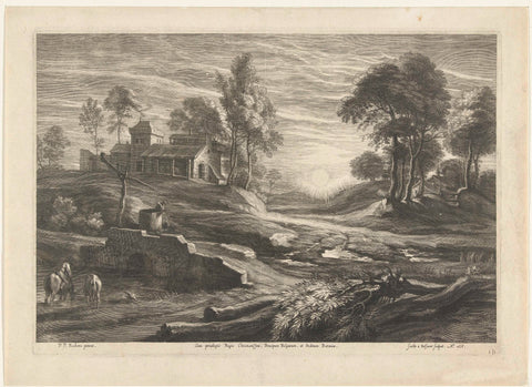 Landscape with well and sun, Schelte Adamsz. Bolswert, 1638 Canvas Print