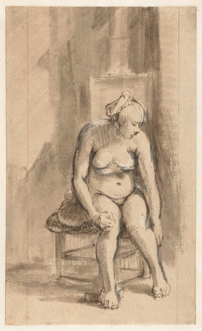 Nude Woman Seated by a Stove, Rembrandt van Rijn, c. 1661 - c. 1662 Canvas Print