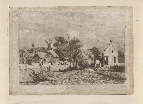 View of houses and a boat, Lambertus Hardenberg (1822-1900), c. 1837 - 1900 Canvas Print