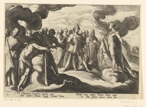 Gods request the sun god to drive back into his car, Hendrick Goltzius (workshop or), 1590 Canvas Print