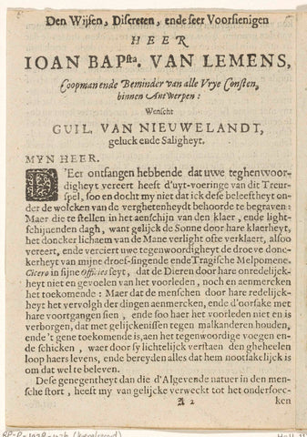 Text page from: Willem van Nieulant, Treur-Spel van Sophonisba Aphricana, 1639 en twee tekstbladen, Willem van Nieulandt (II), 1639 Canvas Print