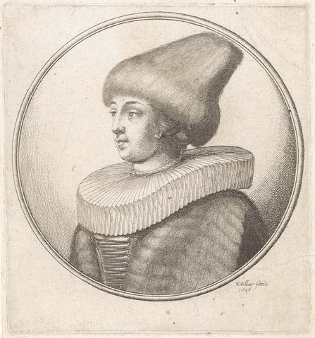 Woman with pleated collar and cone-shaped fur cap, Wenceslaus Hollar, 1646 Canvas Print