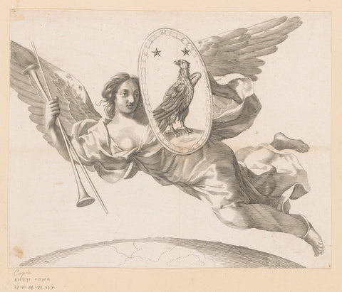 Female figure with wings and coat of arms, anonymous, Claude Mellan, 1608 - 1688 Canvas Print