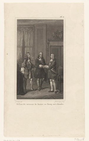 Prince William III reconciles Michiel de Ruyter and Cornelis Tromp, 1673, Johannes Philippus Lange, 1830 - 1840 Canvas Print