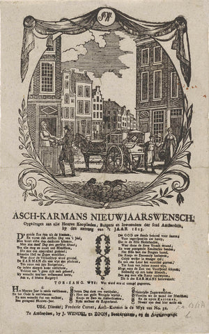 New Year's wish of the Amsterdam ash cartmen for the year 1823, anonymous, 1822 - 1823 Canvas Print