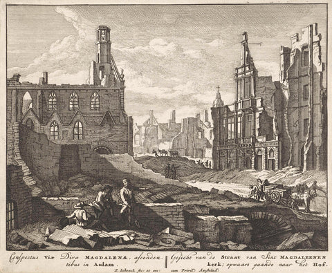 Ruins in the Magdalenasteenweg in Brussels, 1695, Pieter Schenk (I), 1695 - 1711 Canvas Print