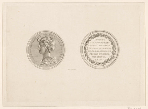 Medal donated to Admiral Bailli de Suffren on behalf of the VOC, 1784, Reinier Vinkeles (I), 1784 Canvas Print