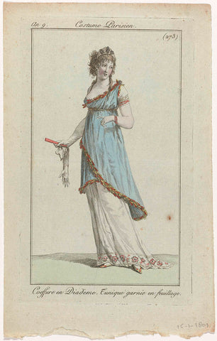 Journal des Dames et des Modes, Costume Parisien, 15 January 1801, Year 9, (273) : Coeffure en Diadèm (...), anonymous, 1801 Canvas Print