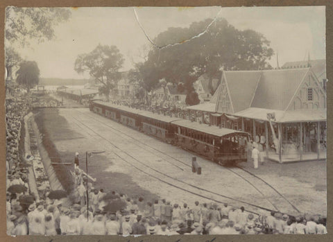 View of train set, station and public on the Vaillantsplein in Paramaribo at the opening of the Lawaspoorweg (Landsspoorweg) on March 28, 1905, Eugen Klein (possibly), 1905 Canvas Print