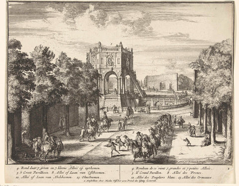 Avenue in the park of Enghien that opens onto a pavilion, Romeyn de Hooghe, 1685 Canvas Print