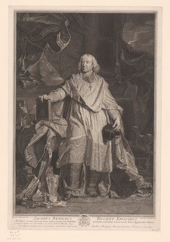 Portrait of Jacques-Bénigne Bossuet in his study room, Pierre Imbert Drevet, 1723 Canvas Print