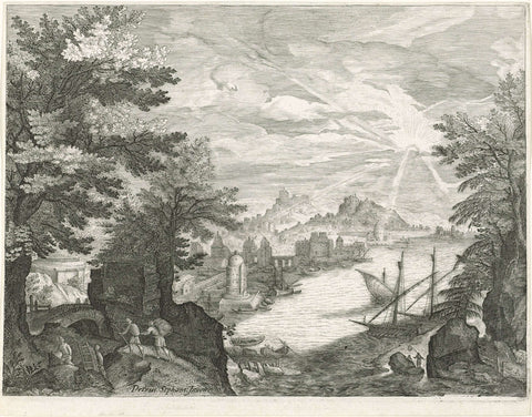 Landscape with port, Aegidius Sadeler, 1597 - 1629 Canvas Print