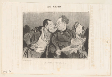 Twee mannen en een dame met een krant, Honoré Daumier, 1841 Canvas Print