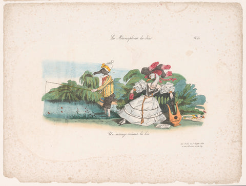 Cormorant and swan as married couple, Jean Ignace Isidore Gérard Grandville, 1829 Canvas Print