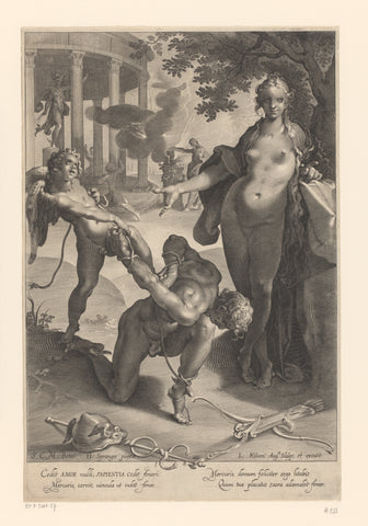 Cupido bindt Mercurius vast en Venus kijkt toe, Lucas Kilian, 1589 - 1637 Canvas Print