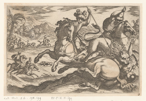 Hunting lions, Antonio Tempesta, 1595 Canvas Print